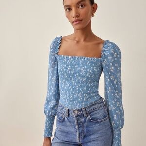 Reformation Blue Floral Blouse